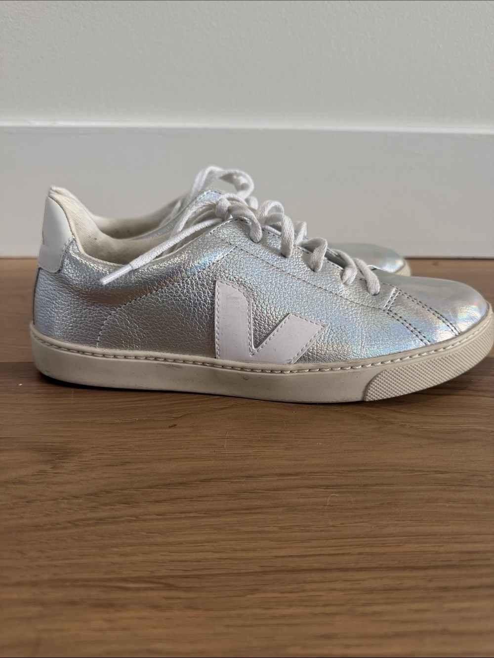 Veja Iridescent Silver Low-Top Sneakers with White V